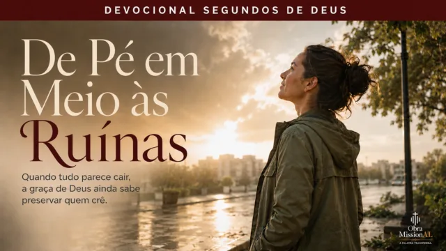 Mulher permanece de pé em ambiente urbano após a chuva, olhando para a luz e simbolizando preservação e esperança.