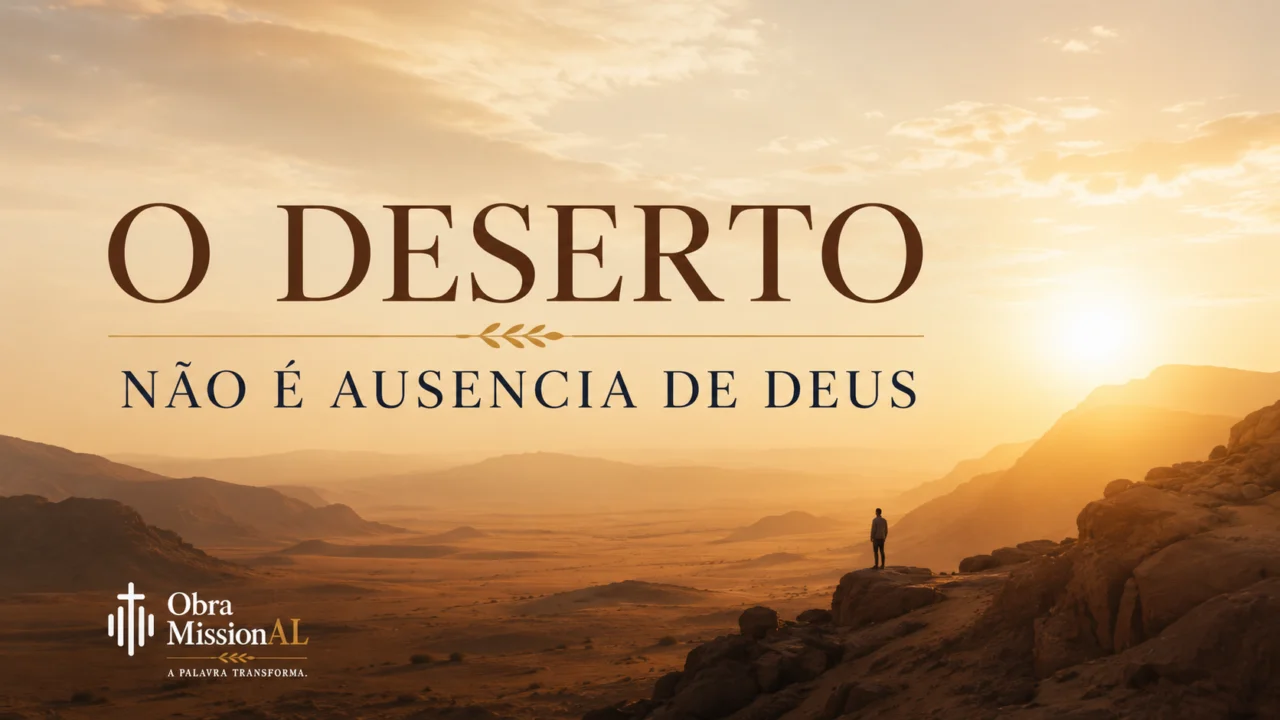 Paisagem de deserto ao entardecer, representando o tempo de silêncio e formação em que Deus fala ao coração.