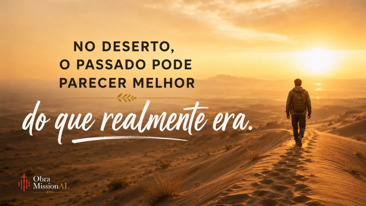Pessoa caminhando pelo deserto em direção à luz, representando perseverança, avanço e a decisão de não voltar ao passado.